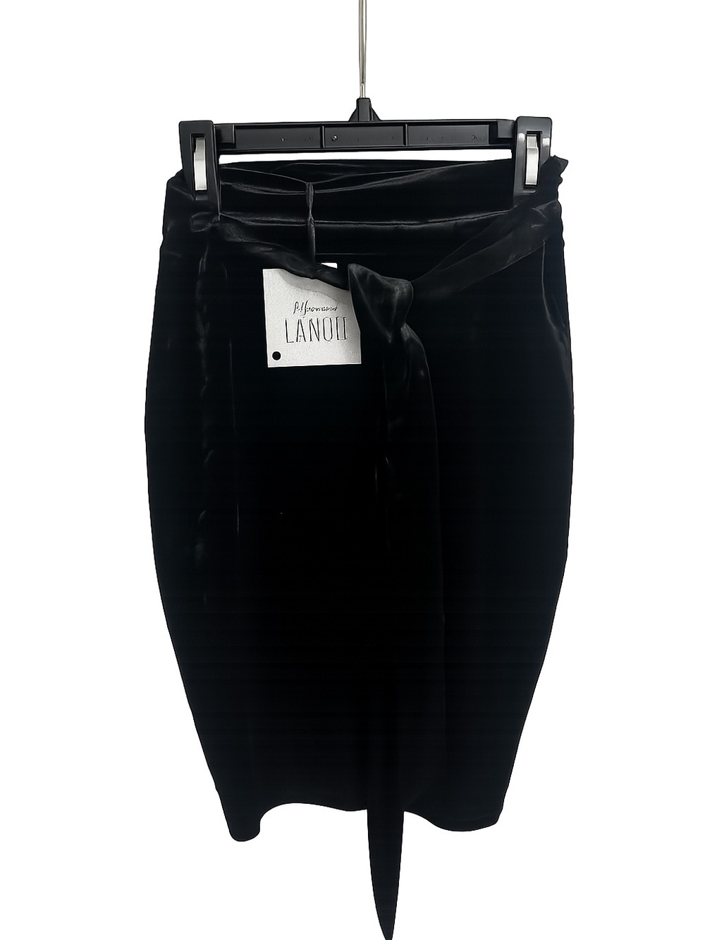 Revamped Black Velvet Tie-Waist Pencil Skirt